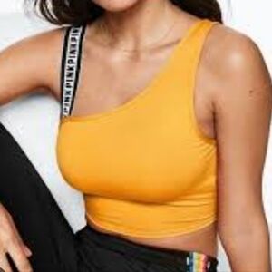 PINK Victoria's Secret Ultimate Yellow One-Shoulder Sport Bra Crop Top